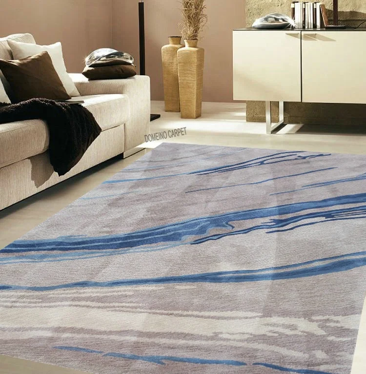 Premium 100% Wool Carpet Cut Pile Hand Tufted Grey Blue Carpet