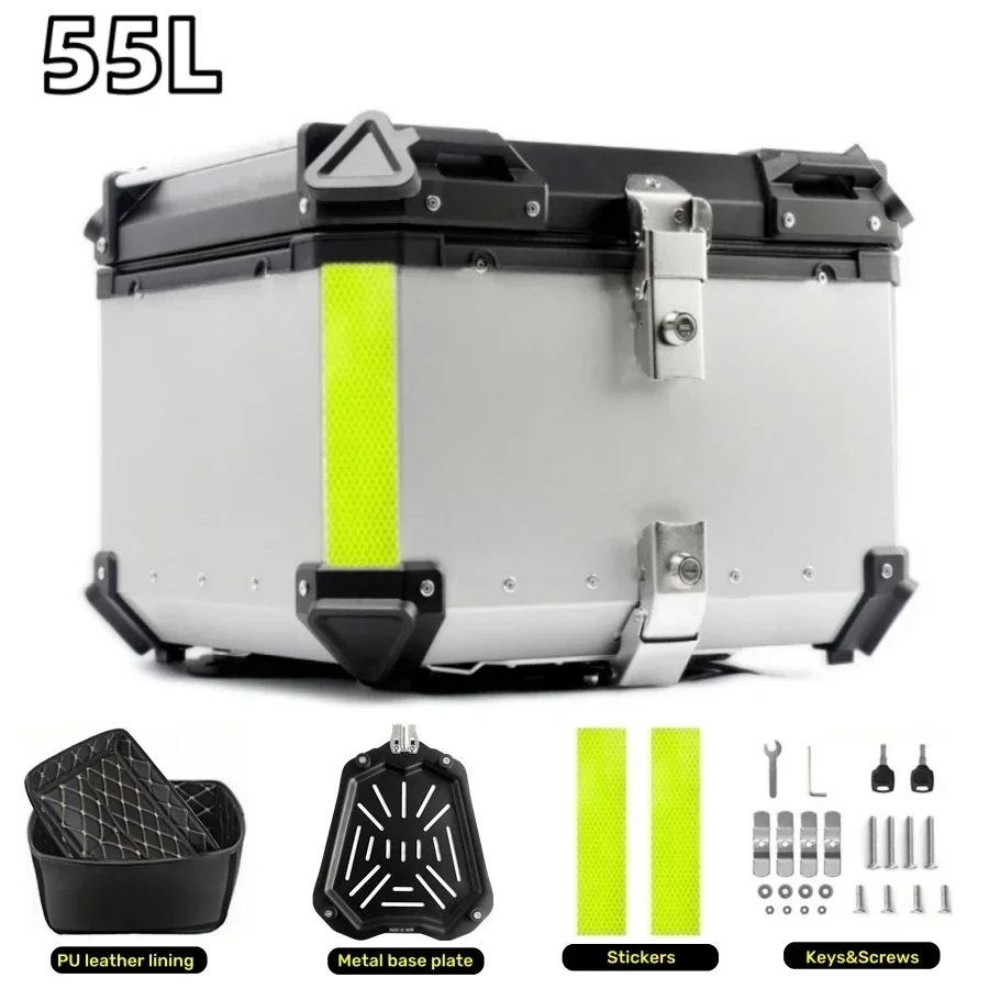 45L 55L 65L Aluminium Motorfiets Topkoffer Waterdichte Helmbak Snelkoppeling Motor Achterkoffer Achterbagage Opbergvak Rugsteun