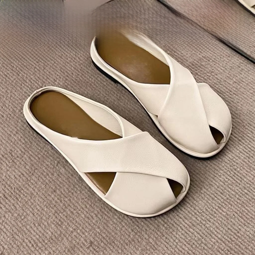 

Модные женские сандалии без шнуровки на плоской подошве, новинка 2024, летние ленивые тапочки на одно касание, водонепроницаемая подошва из ПВХ