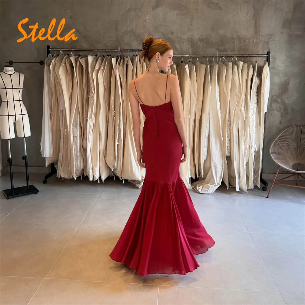 Robe De Noche sirène personnalisée en mousseline De soie bordeaux, moderne, col en v, bretelles Spaghetti, robes De soirée