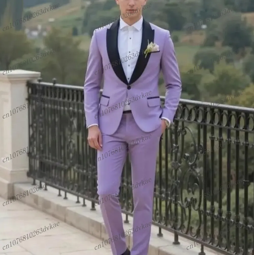 

Black Lapel Lavender Business Men Suit Wedding Party Prom Groom Groomsman Formal Occasions Tuxedos 2 Piece Set Blazer Pants