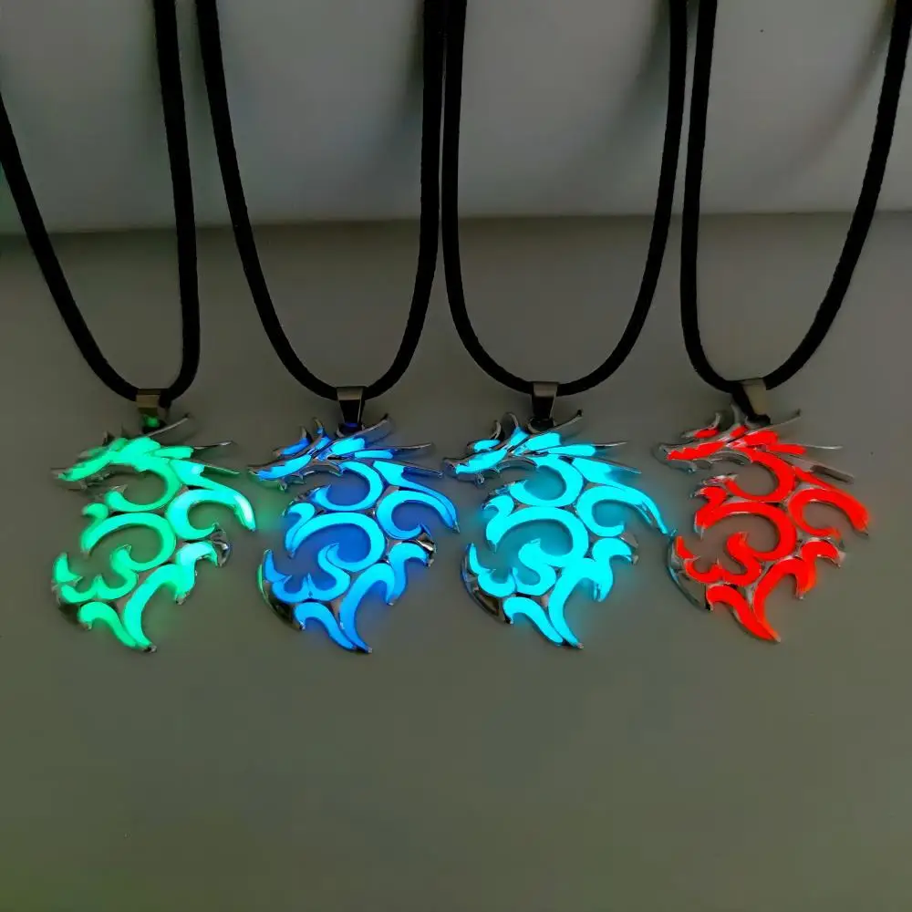 1PC Glowing In The Dark Dragon Pendant Necklace Moonstone Luminous Dragon Necklace Vintage Punk Flashing Necklace Men Boy Gifts