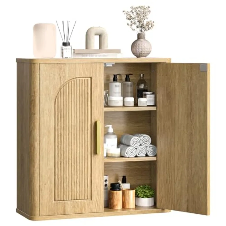

Bathroom Wall Cabinet Bathroom Storage Cabinet Medicine Cabinet with Adjustable Shelves and Fluted Doors Over Toilet Storage Ca