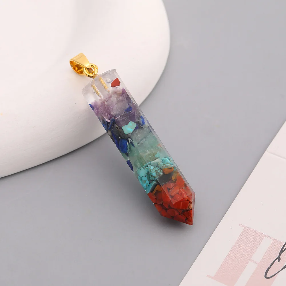 10pcs/Set Resin Wrapped Colorful Crushed Stone Quartz Beads Pendant Chakra Orgonite Energy Pendulum Hexagonal Jewelry Wholesale