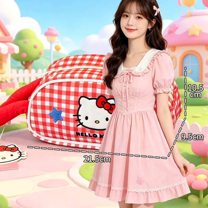 Hello Kittys Cosmetic Bag Girl Cute Girl's Heart Pencil Bag Large Capacity Student Desktop Stationery Storage Bag Kawaii Cartoon