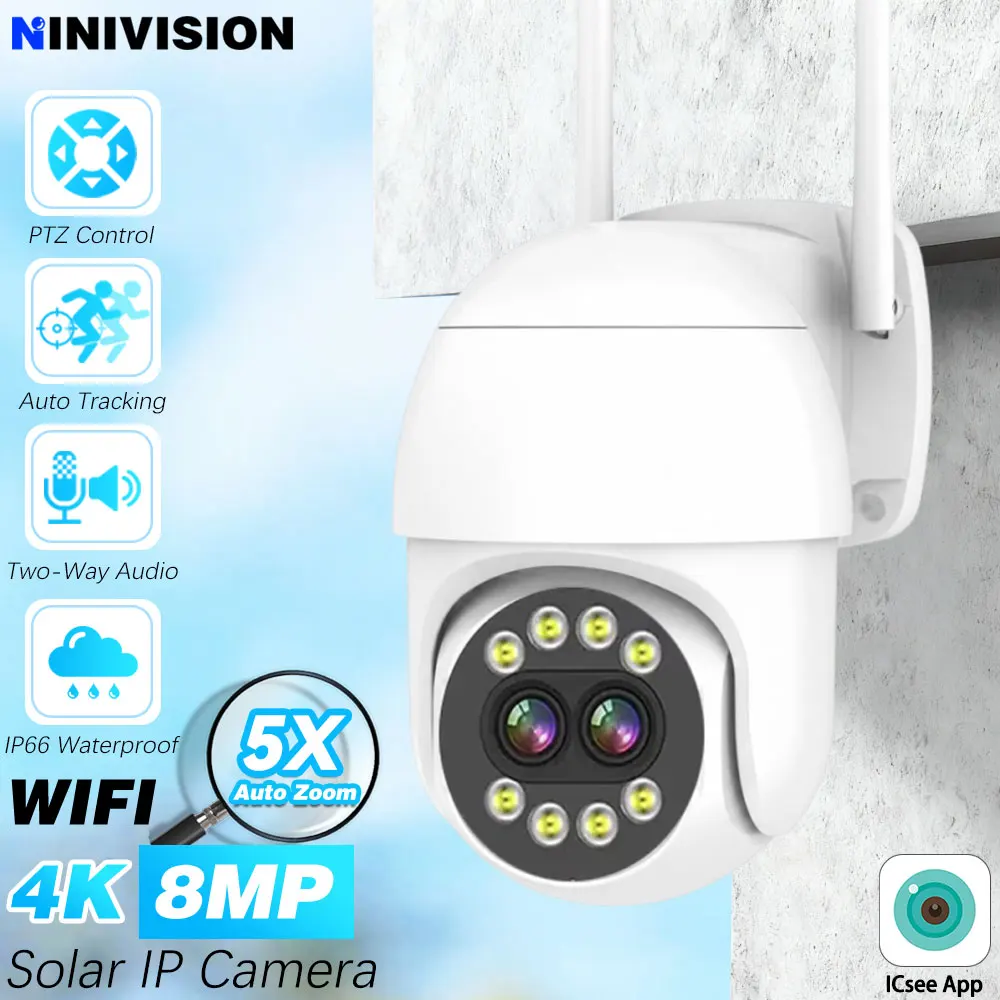 8MP 4K ICsee IP Camera Speed Dome Auto Tracking PTZ IP Camera 5X PTZ Zoom Home Outdoor Wireless WIFI Camera Surveillance Monitor