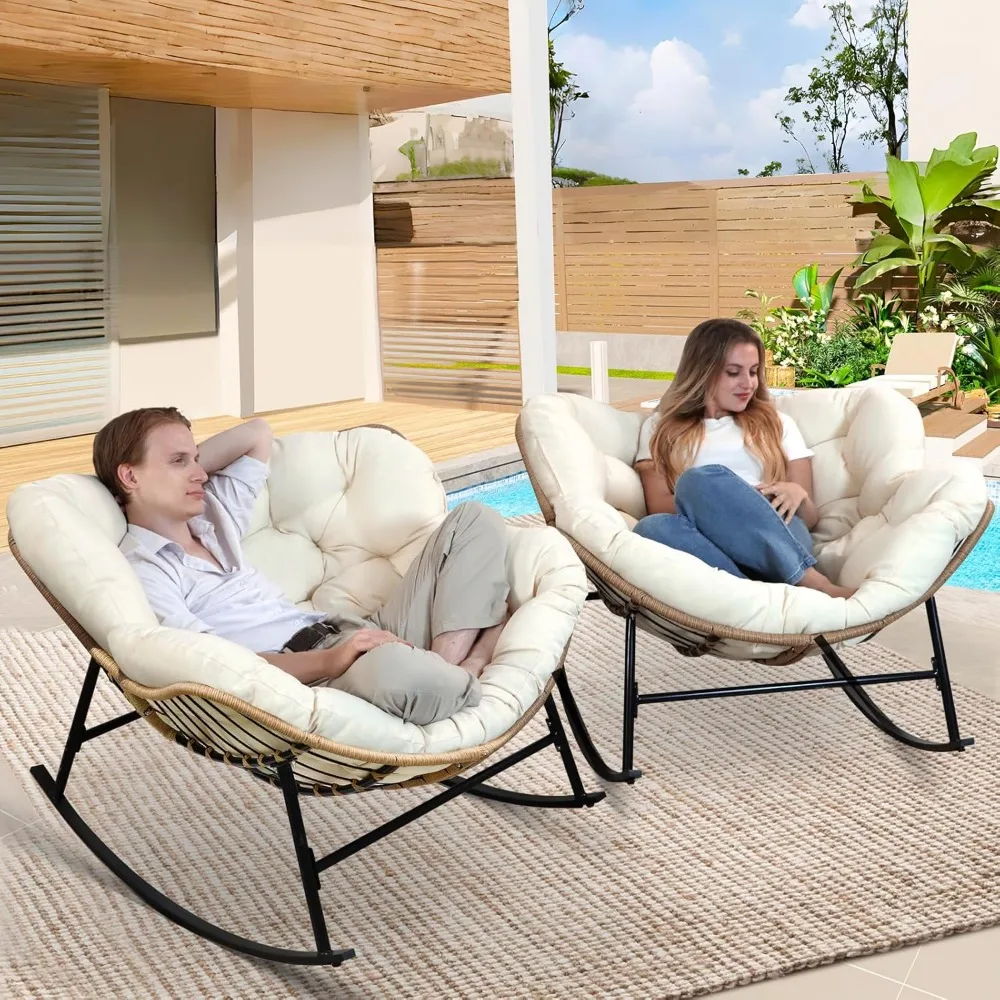 

2-х шт. кресло-качалка, большое кресло для отдыха в помещении и на открытом воздухе, плетеное кресло-качалка Papasan с водонепроницаемым чехлом на подушку, 450 л
