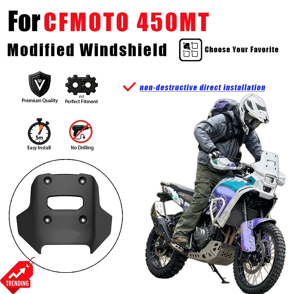High quality material Dedicated Modified Windshield Off-road Unpaved Short Racing Black Wind Screen For CFMOTO 450MT