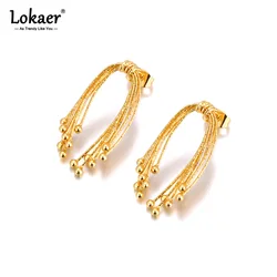 Lokaer Fashion Stainless Steel Geometric Beads Stud Earrings Personalized Anti Allergic Charm Chic Jewelry For Women Gift E24120