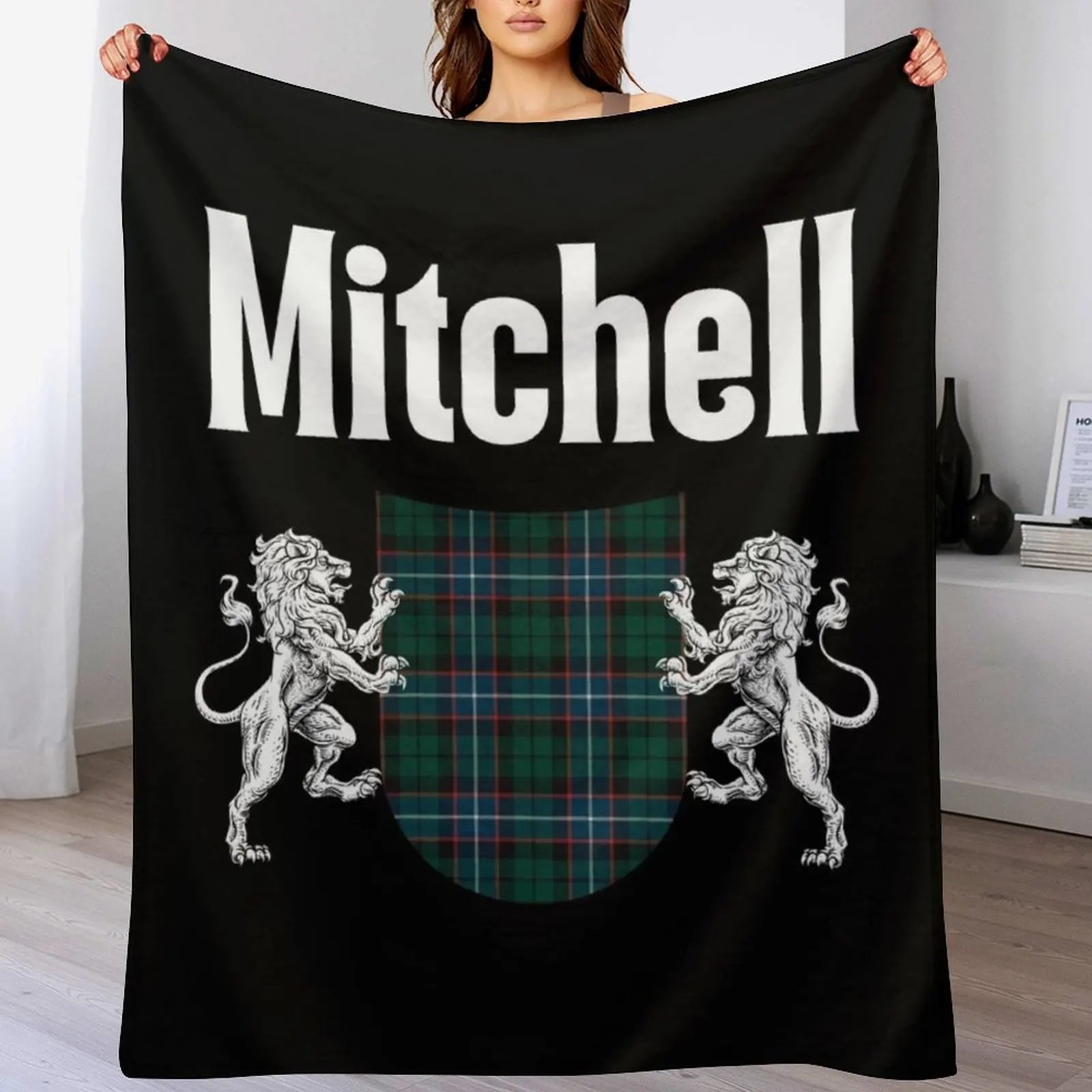 

Mitchell Clan Scottish Name Coat Of Arms Tartan Throw Blanket Lightweight Warm Blanket for Travel Camping