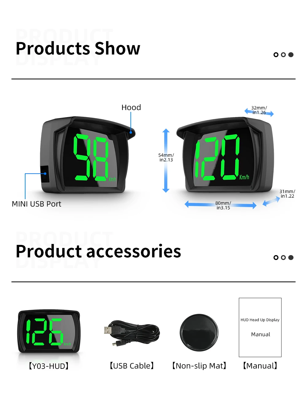 Y03 Großes Schriftzüberschrift-Head-Up-Display für Autos, GPS-Geschwindigkeitsanzeige in km/h und MPH, digitaler Tachometer, elektronische Anzeige für universelle Fahrzeuge – Detail 14