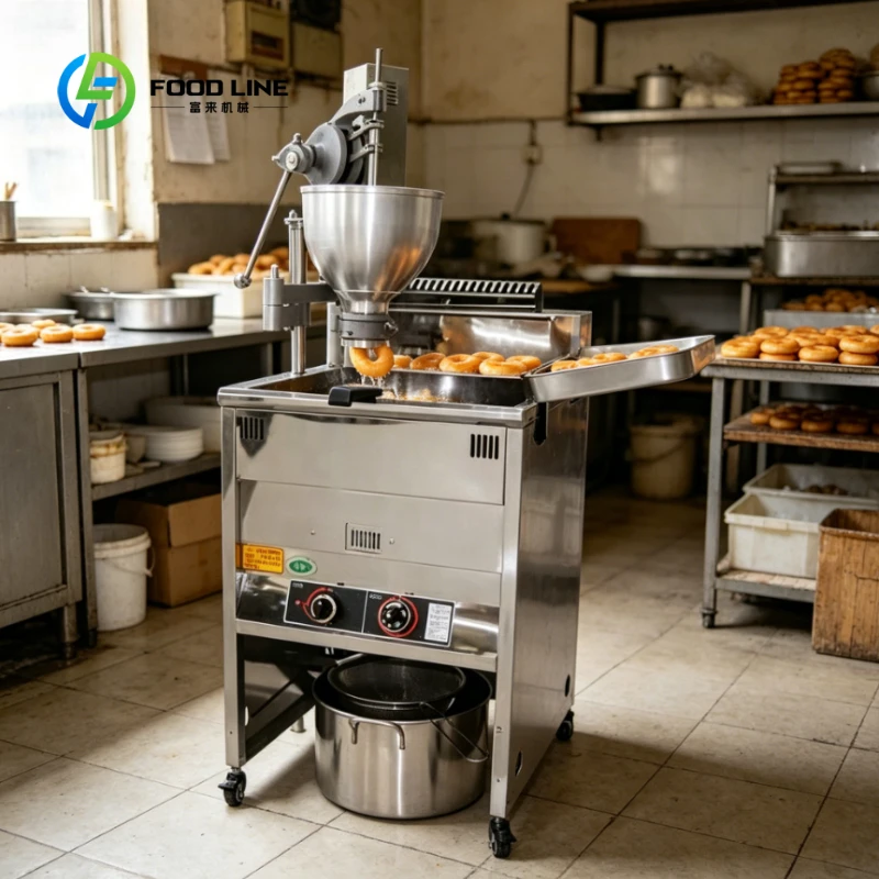 Customized Stainless Steel Vertical Gas Douhnut Fryer, Manual Hand Crank Extrusion Donut Machine for Street Food Vendor