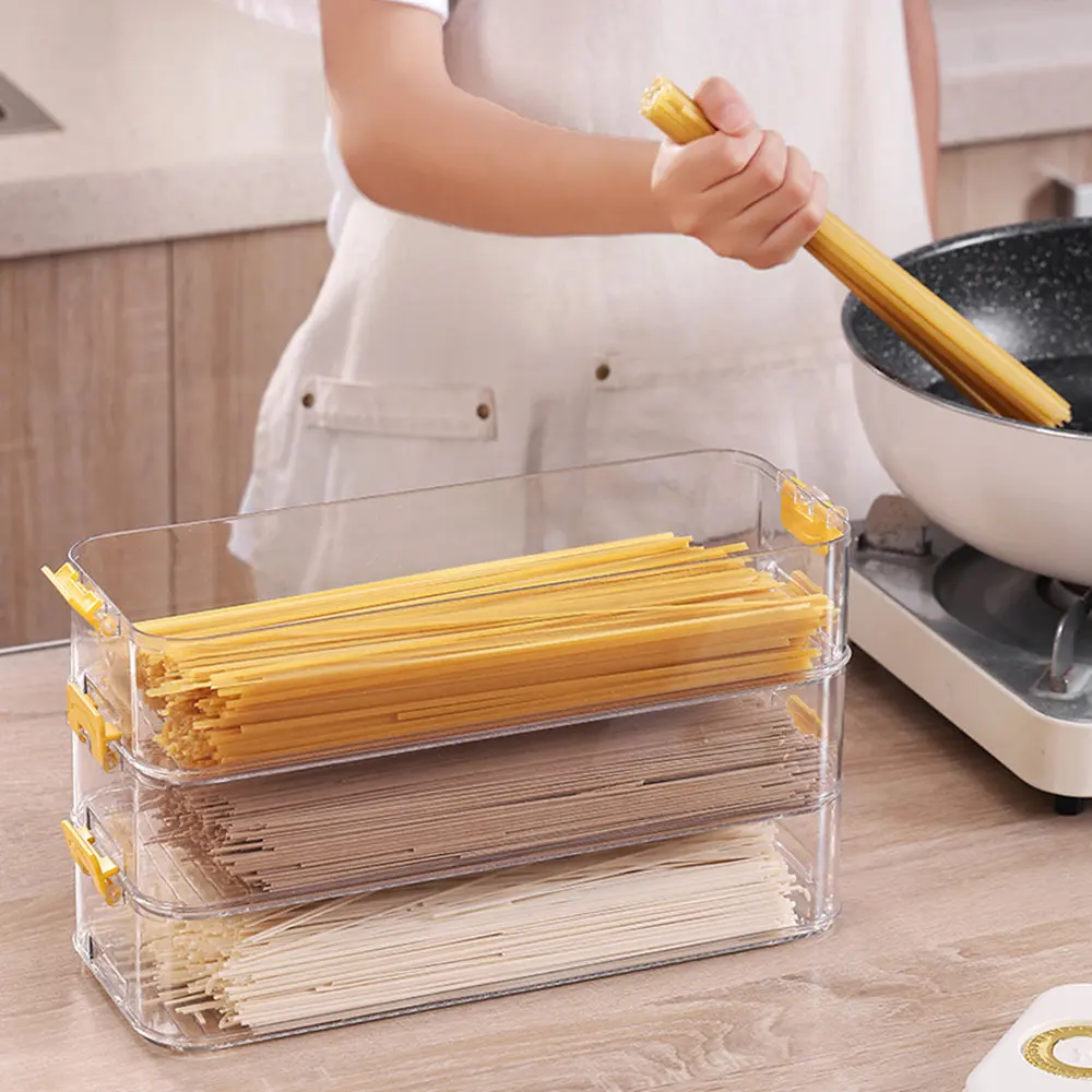 Plastic Pasta Storage Box Containers Organizer For Pantry Spaghetti Noodle Container For Kitchen Cupboard Refrigerator