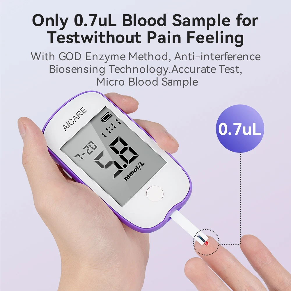 AICARE Blutzuckermessgerät Glucometer Diabetes 50/100 Teststreifen Lanzetten Blutzuckermessgerät Monitor Medizinische Geräte Tester