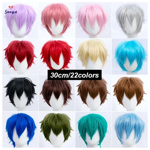 Imagen 1 del producto Peluca de Cosplay corta sintética Snoya, pelo en capas esponjoso y esponjoso con puntas, rosa, rojo, azul, púrpura, peluca para fiesta de Halloween para hombres y mujeres
