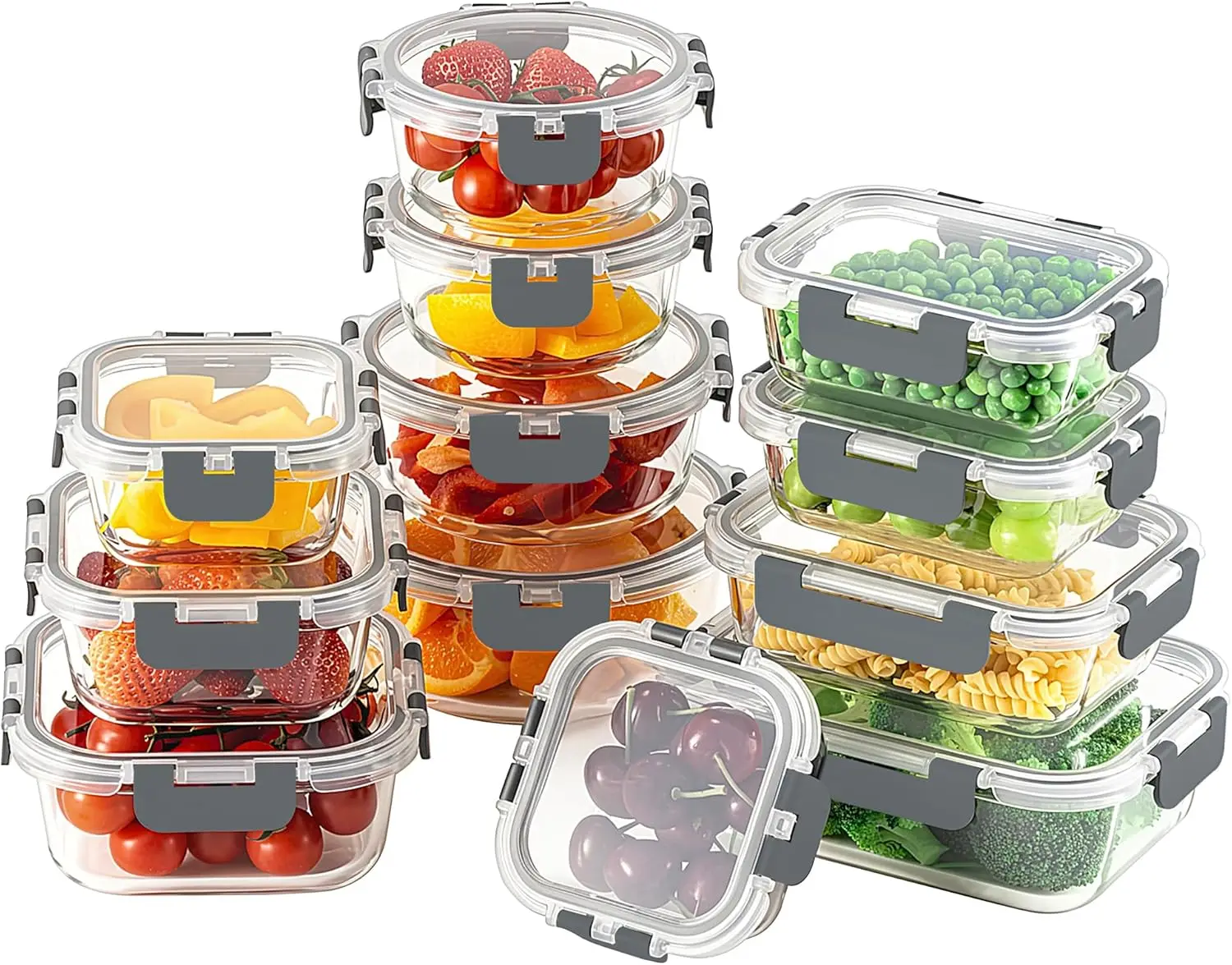 

24pc Borosilicate Glass Food Storage Containers with Snap Locking Lids for Meal Prep, Airtight Lunch Boxes, Oven Freezer