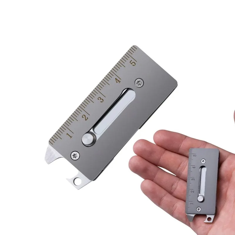 EDC Titanium Mini Folding Knife Pocket Knive Thin Multi-functional Pocket Tool Bottle Opener Screwdriver Ear Pick Scale Ruler