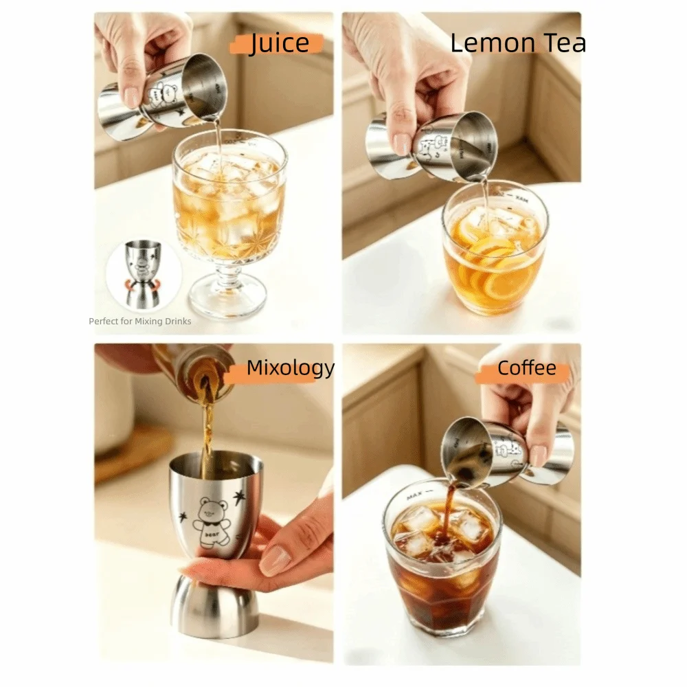 30/60ML Stainless Steel Jigger with Scale Accurate Dual Heads Jigger Cartoon Pattern Double-Sided Bar Jigger Coffee Use