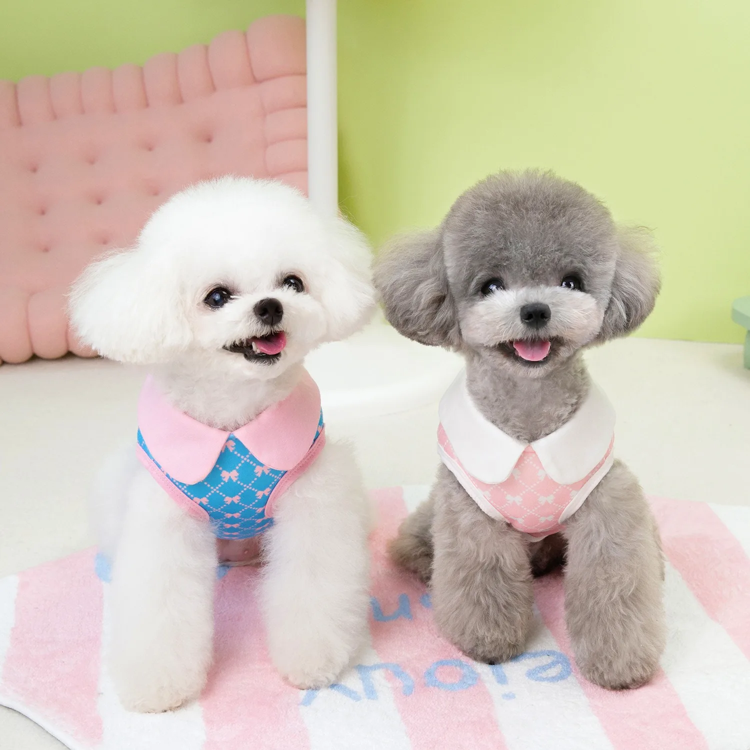 Winter Warm Dog Sweatshirt Teddy Bow Tie Clothes Bichon Frise Small Dog Navy Collar Pullover Cat Two Legs Apparel Pet Supplies
