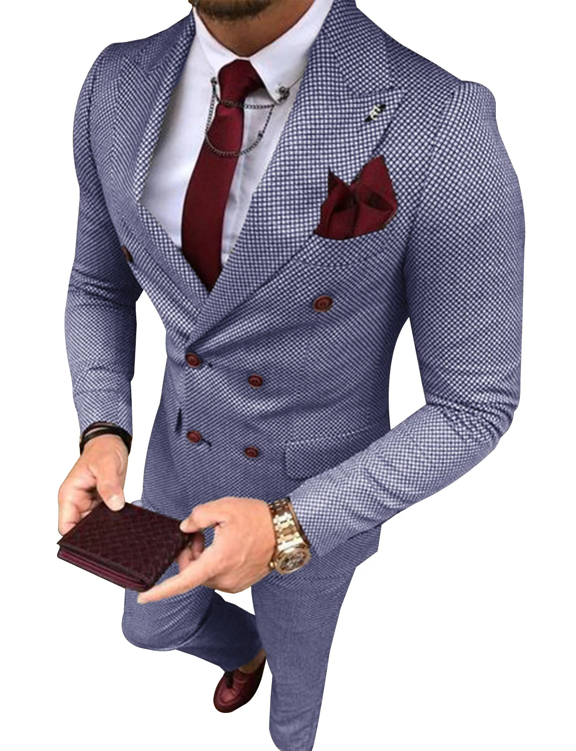 Men\'s Tweed Suit Plaid Double Breasted Jacket and Pants  Groom Business Tuxedos men suits wedding prom suits