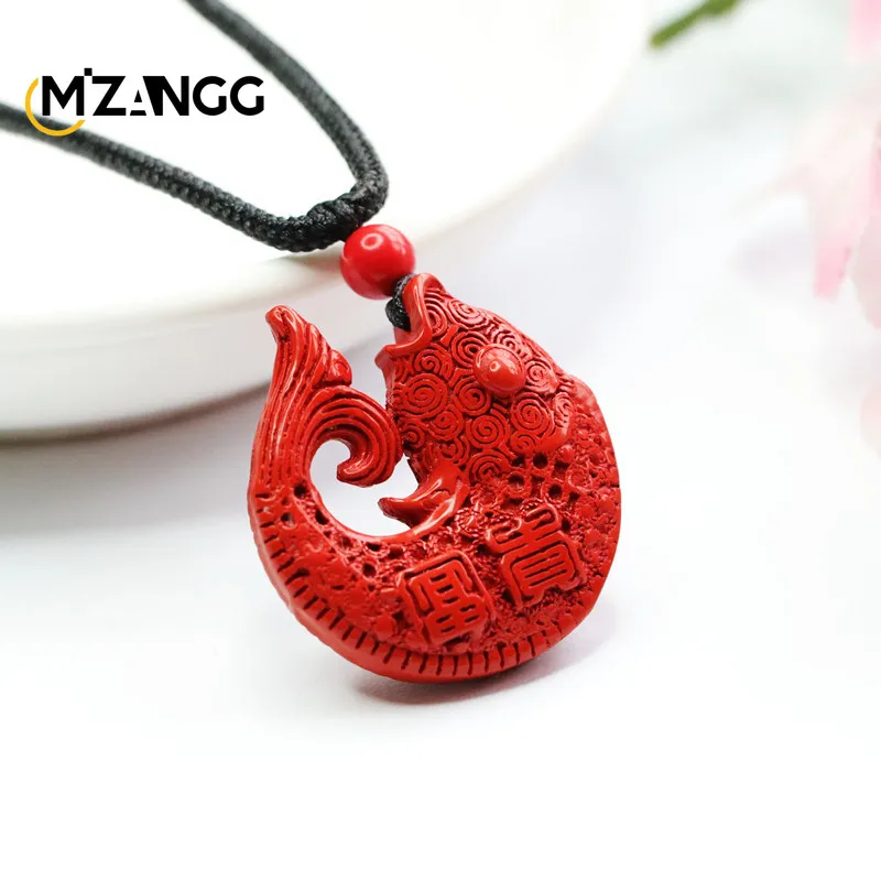 Natural Cinnabar Koi Pendant Red Sand Auspicious Rich Fish Necklace Hand-carved Simple Exquisite Jewelry for Men and Women Gifts