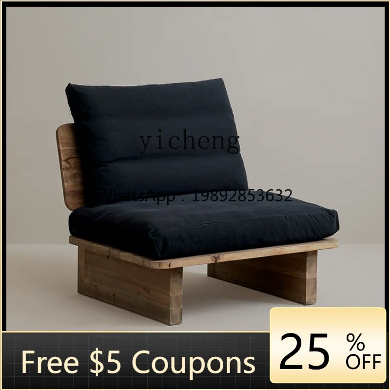 Solid Wood Sofa Retro Old Wood Black Fabric Hall Guest Room Sofa