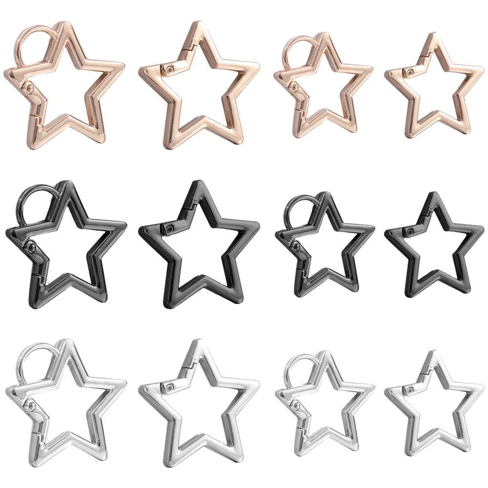 10Pcs Openable Five-pointed Star Keyring Metal Pentagram Spring Gate Key Chain Buckles DIY Bag Snap Carabiner Clips Hooks