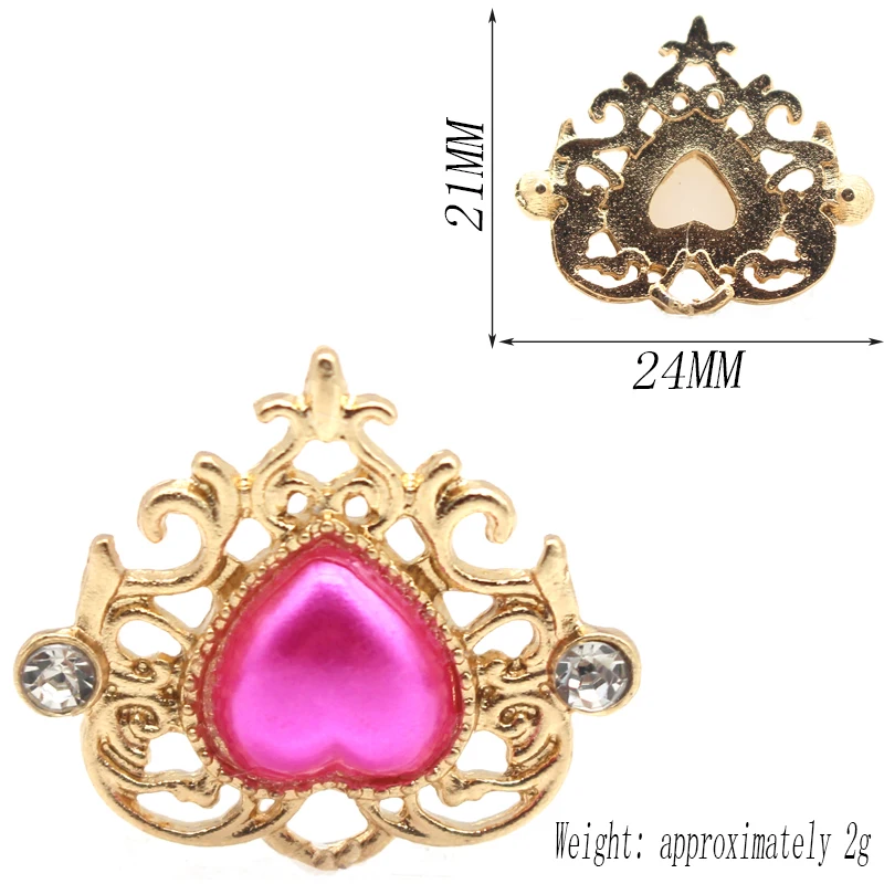 New 10PCS24 * 21MM Alloy Hollow Pointed Bottom Jewelry Accessories, Peach Heart Rhinestone Clothing Hair Decoration Accessories