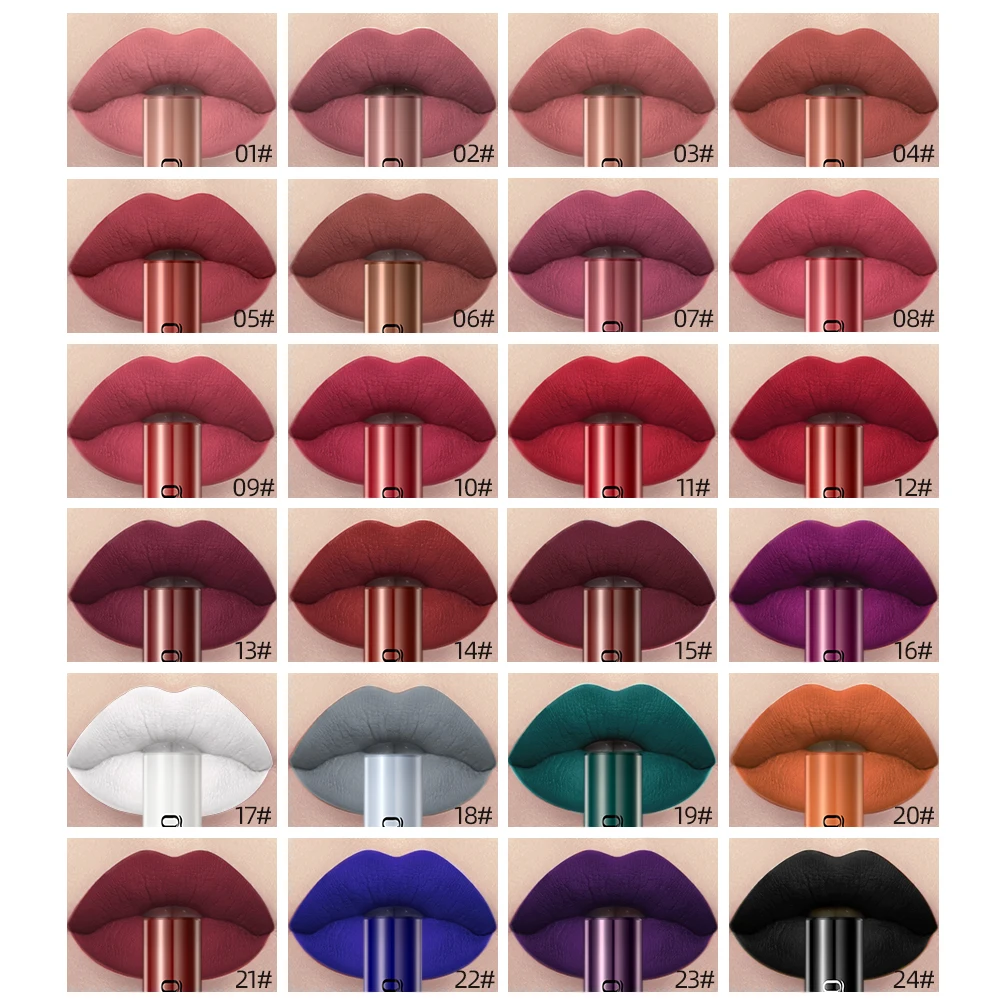 QIBEST 24 Colors Liquid Lipstick Ultra Matte Velvet Long Lasting Women Beauty Red Nonstick Cup Waterproof Lip Gloss Nude Makeup