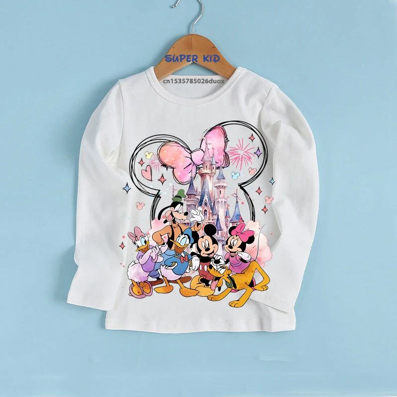 Disney Winnie The Pooh Friends Stitch Spring Autumn Bottoming Boy Shirt Disneyland Kawaii Girl Matching Shirt Magic Kingdom Tee