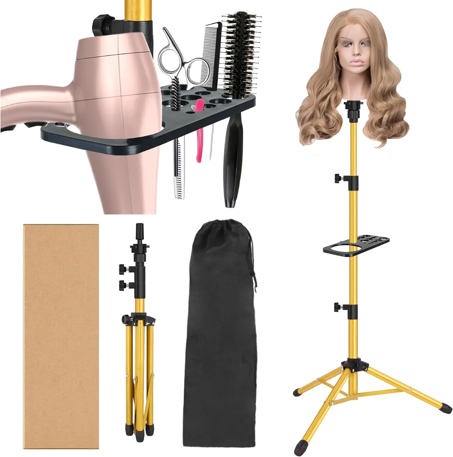 

heavy duty wig stand tripod with tray 125cm Adjustable wig tripod for Canvas Mannequin Head stand for Wig Making Styling Display