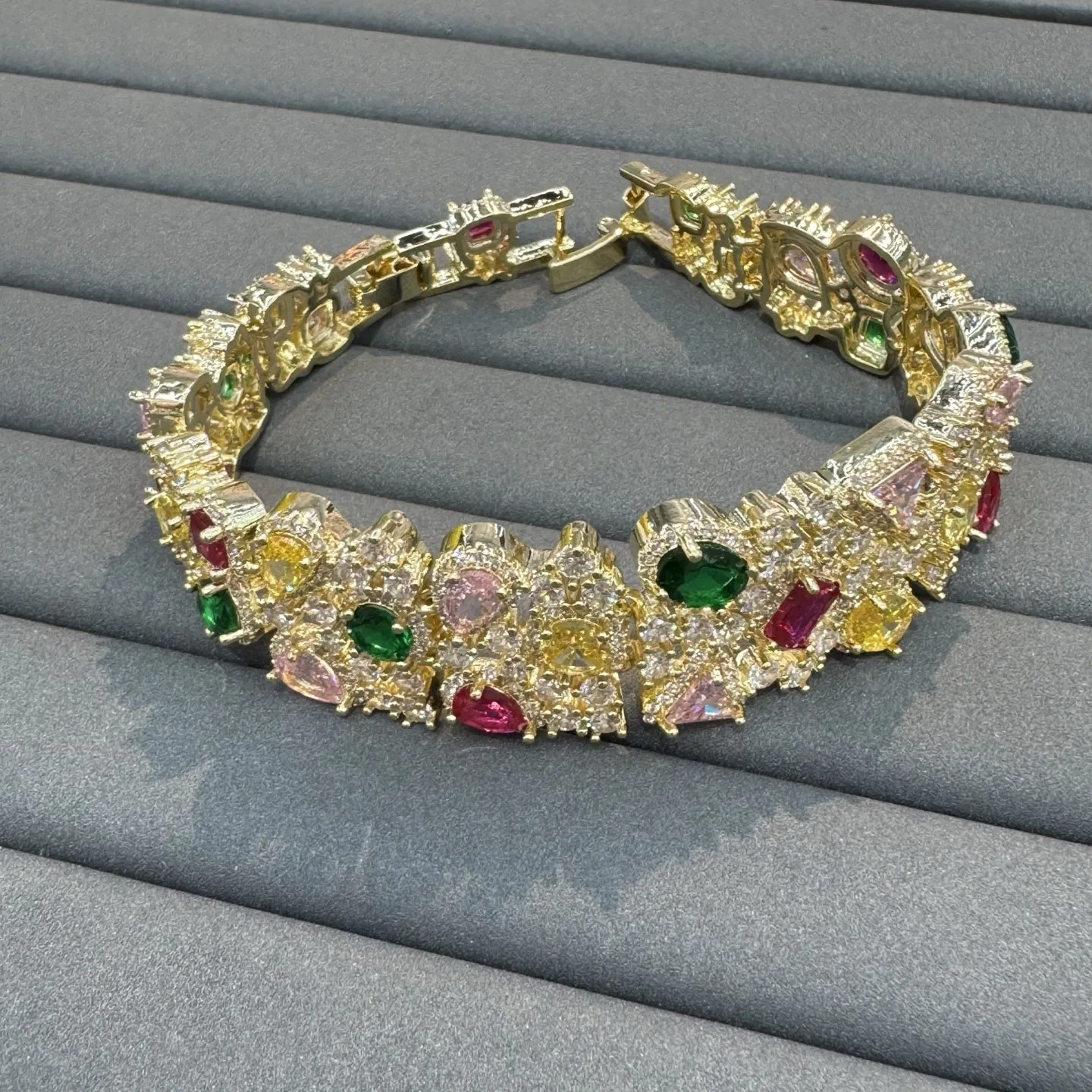 cubic zirconia bracelet for women shiny luxury jewelry wedding party gala event silver gold color green yellow multicolor zircon