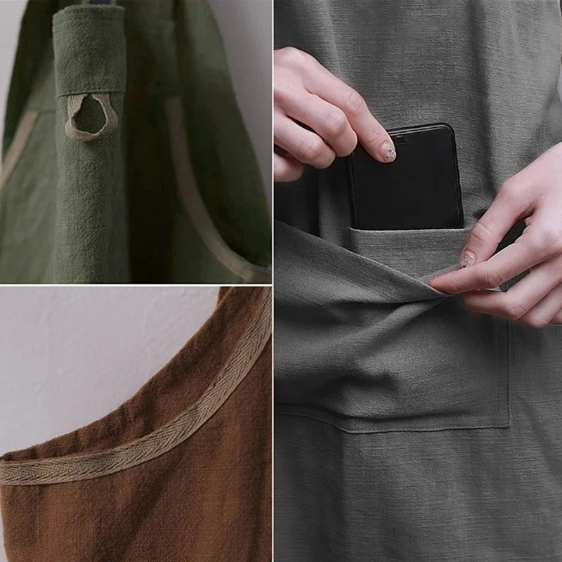 Japanese Style Apron Linen Pinafore Apron Square Cross Linen Apron Washed Grey Brown Black Long Linen Aprons No Ties