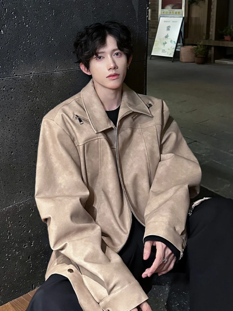 

Мужская утепленная куртка-пальто 2024: Новинка зимы, британский стиль, кожаная, корейская, модная, с отложным воротником, ветрозащитная, с длинными рукавами, однотонная