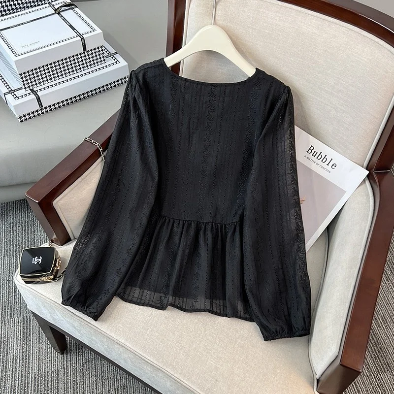 Printemps automne v-ne minceur irt ort Sve ventre couvrant taille cintrée polyvalent Blouse trajet Sle Polyester Fiber