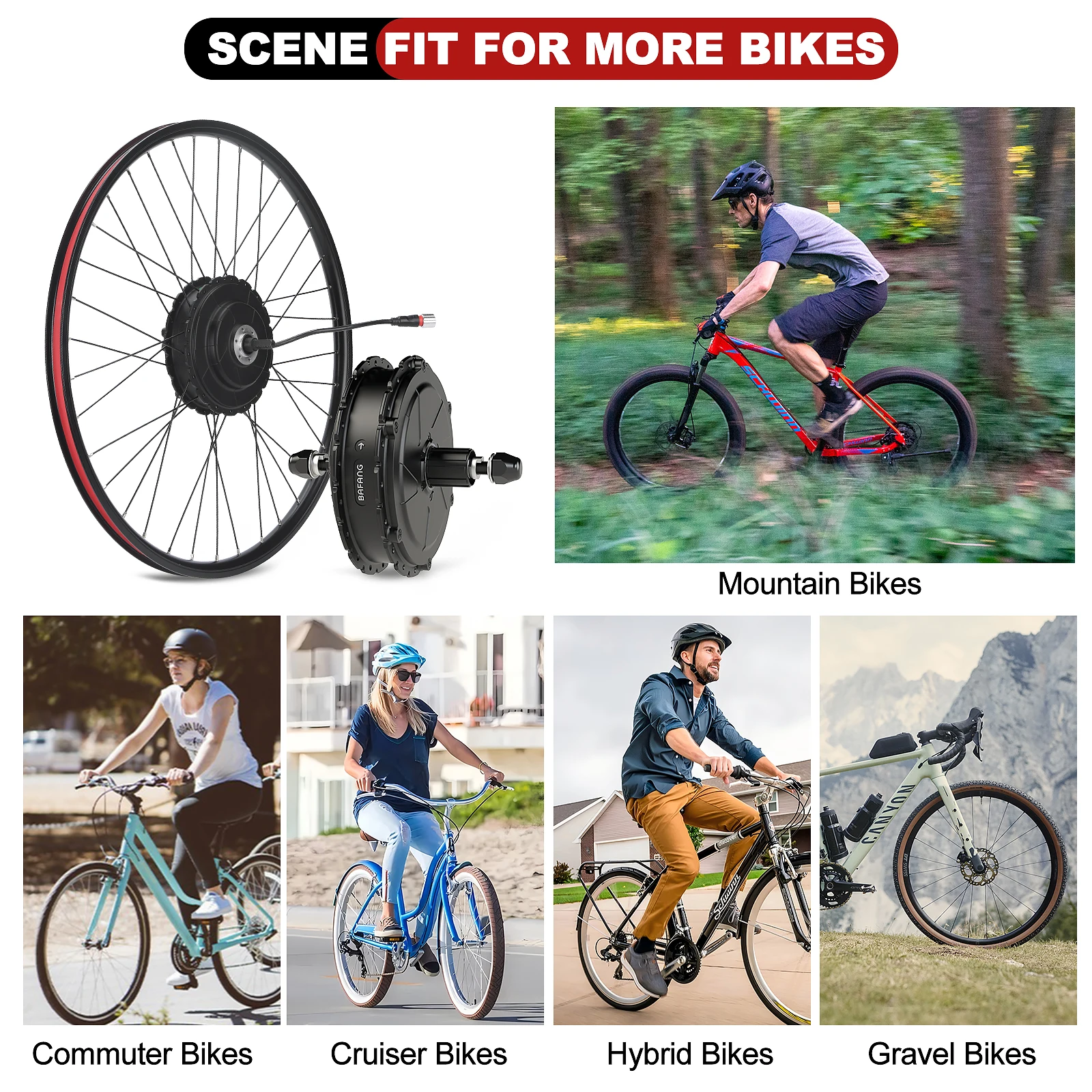 BAFANG 750W EBIKE Kit de conversión con batería: actualiza tu bicicleta regular a bicicleta eléctrica con motor de cubo trasero Peak 1300W