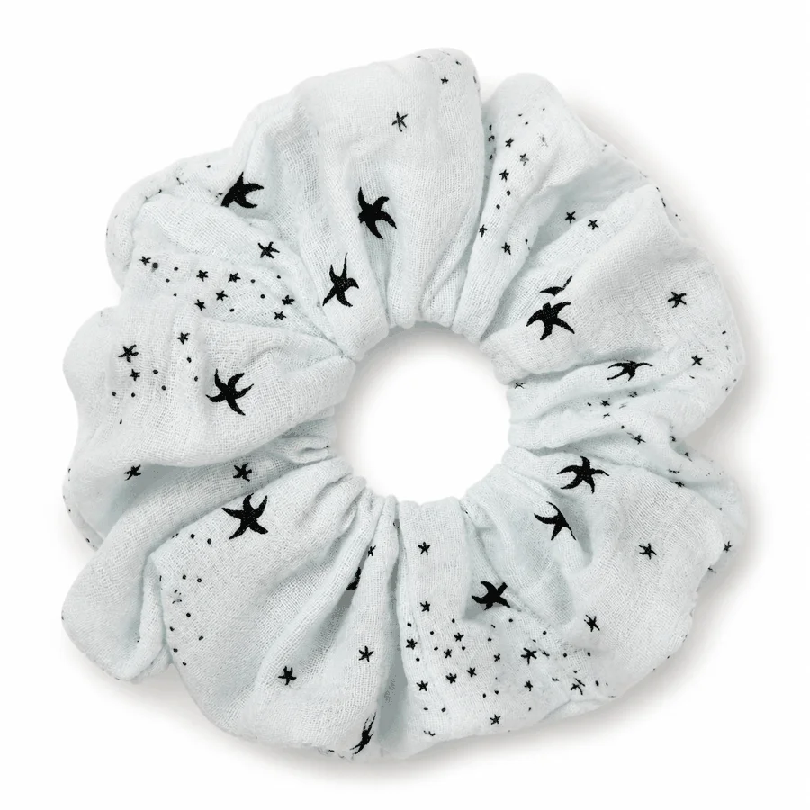 handmade-mint-night-swallow-single-layer-scrunchie-oversized-gauze-like-hair-tie-for-women-ponytail-bun-everyday-hair