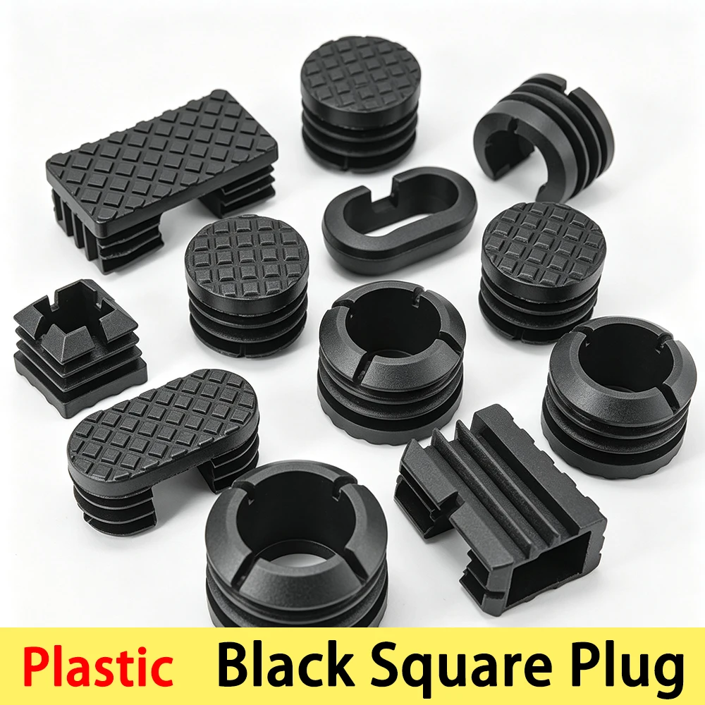 4-30Pcs Square Black Plastic Plug Stainless Steel Pipe Head Furniture Table and Chair Foot Pad 20*20mm-60*60mm/20*30mm-30*60mm