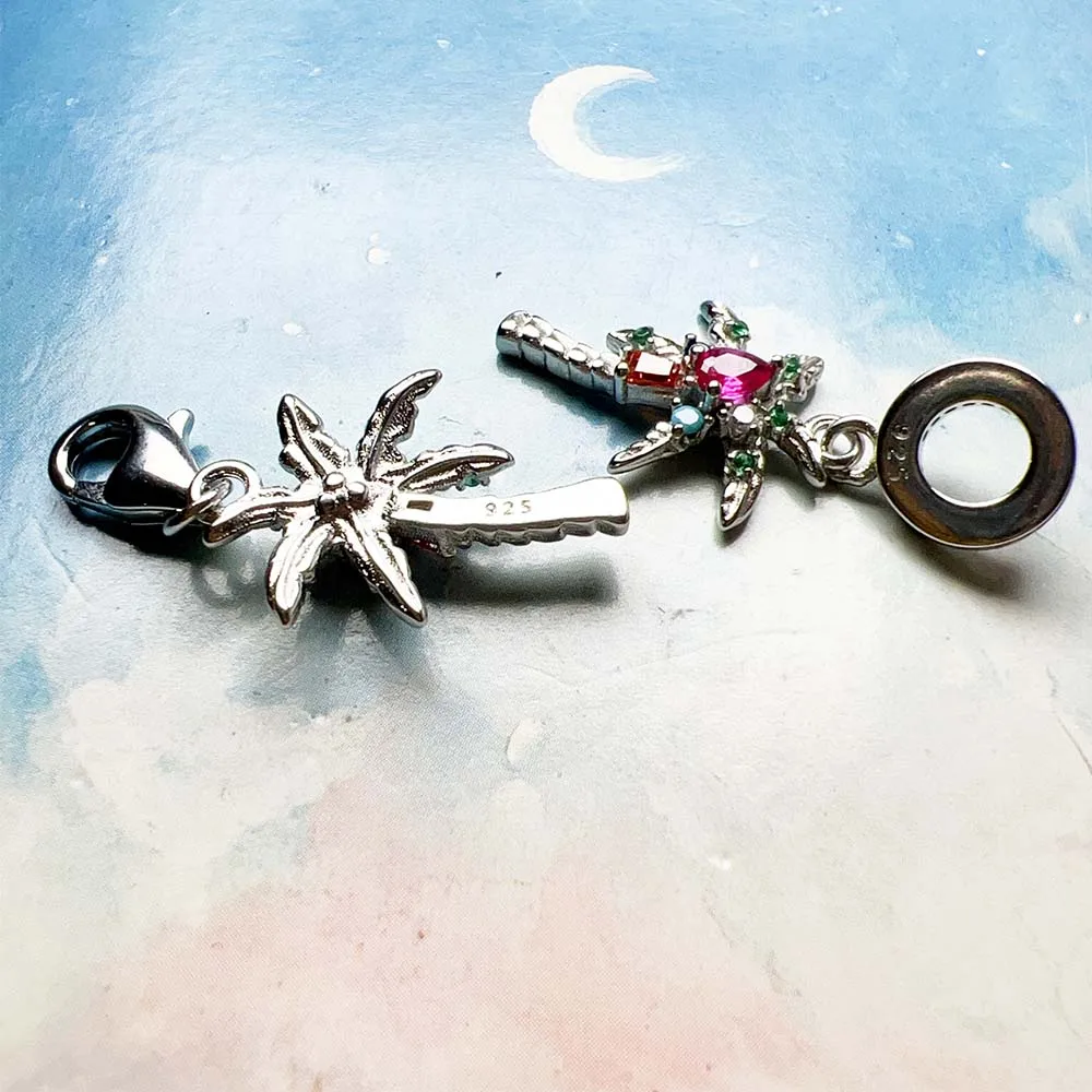 Real 925 Sterling Silver Bead Colourful Palm Tree Pendant Dangle Charm For Women Men DIY Holiday Jewelry Trendy Gift