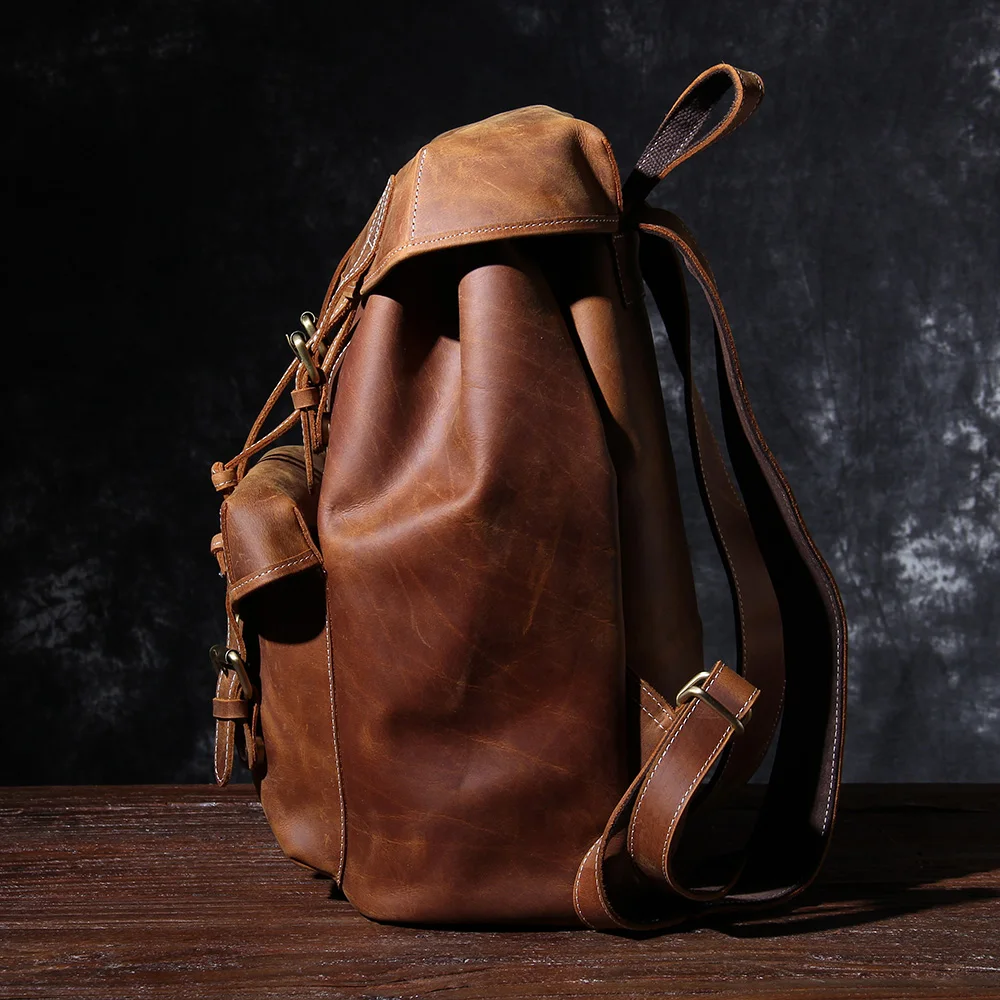 S.WORKER Vintage Echtleder-Rucksack für Herren, Reise-Vintage-Crazy-Horse-Schultasche, Große Laptop-Schultertasche aus Rindsleder für Männer – Detail 8