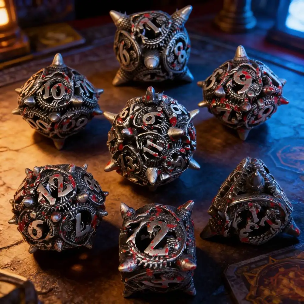 

Набор металлических кубиков Round Dragon для D&D, полые многогранные кубики для игры в Dungeons and Dragons, D20, для ролевых игр, металлические кубики