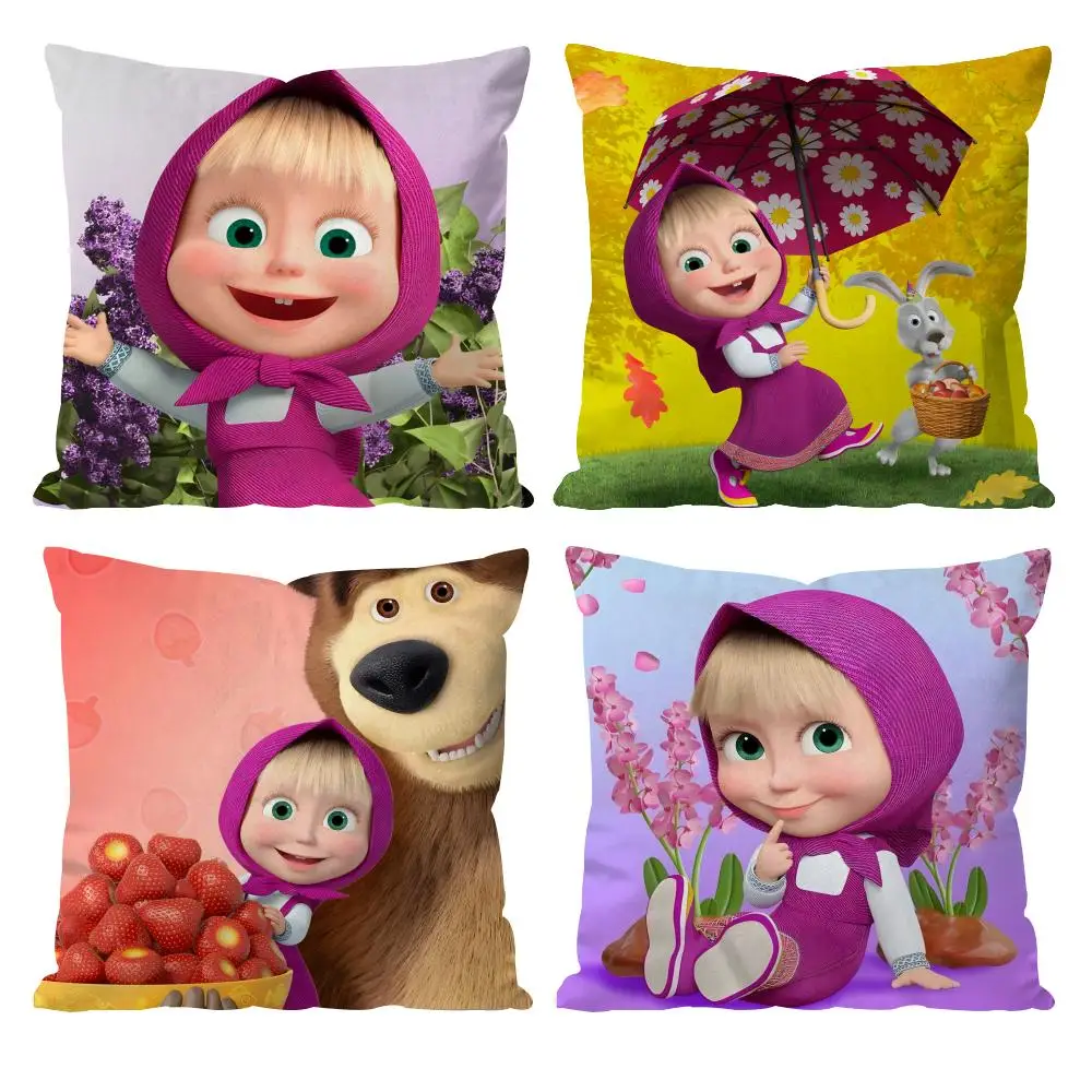 Cartoon M-Masha And The B-Bears Cushion Cover Pattern Printed Pillowcase for Living Room Sofa Cushion Cover & Bedroom Decor