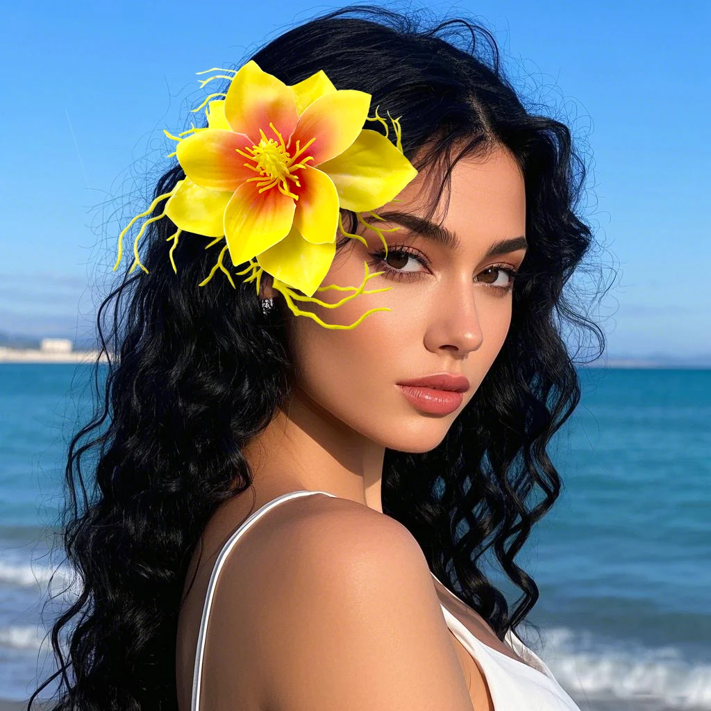 AWAYTR New Women Hawaiian Beach Flower Hair Clips Boho Small Hair Clips Girls Fashion Tropical Fancy Seaside Hair Accessories