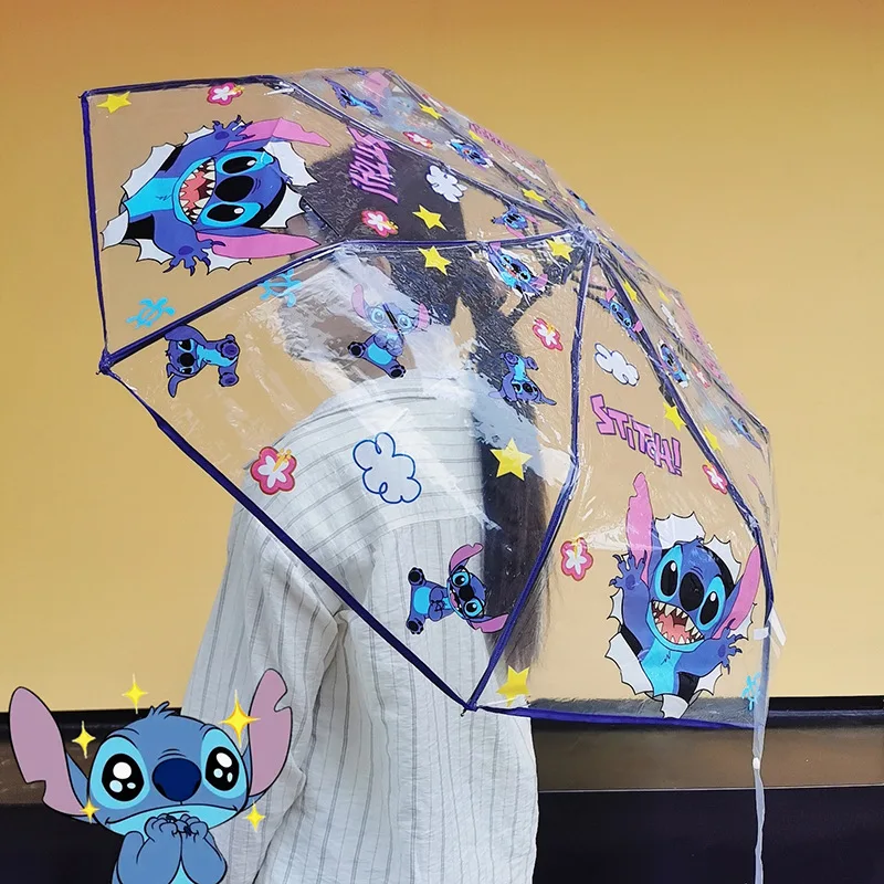 Anime Disney Stitch Umbrella Cute Cartoon Fully Automatic Fold Umbrella Fashion Trendy Portable Triple Fold Sunshade Gifts