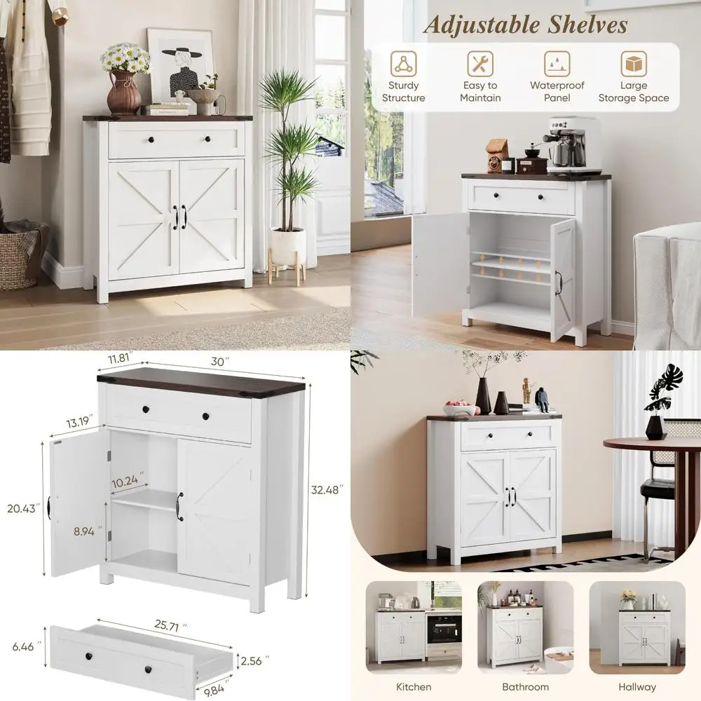 خزانة جانبية ريفية شبه مثمنة مع أرفف قابلة للتعديل وتخزين طاولة بزاوية باب الحظيرة #1