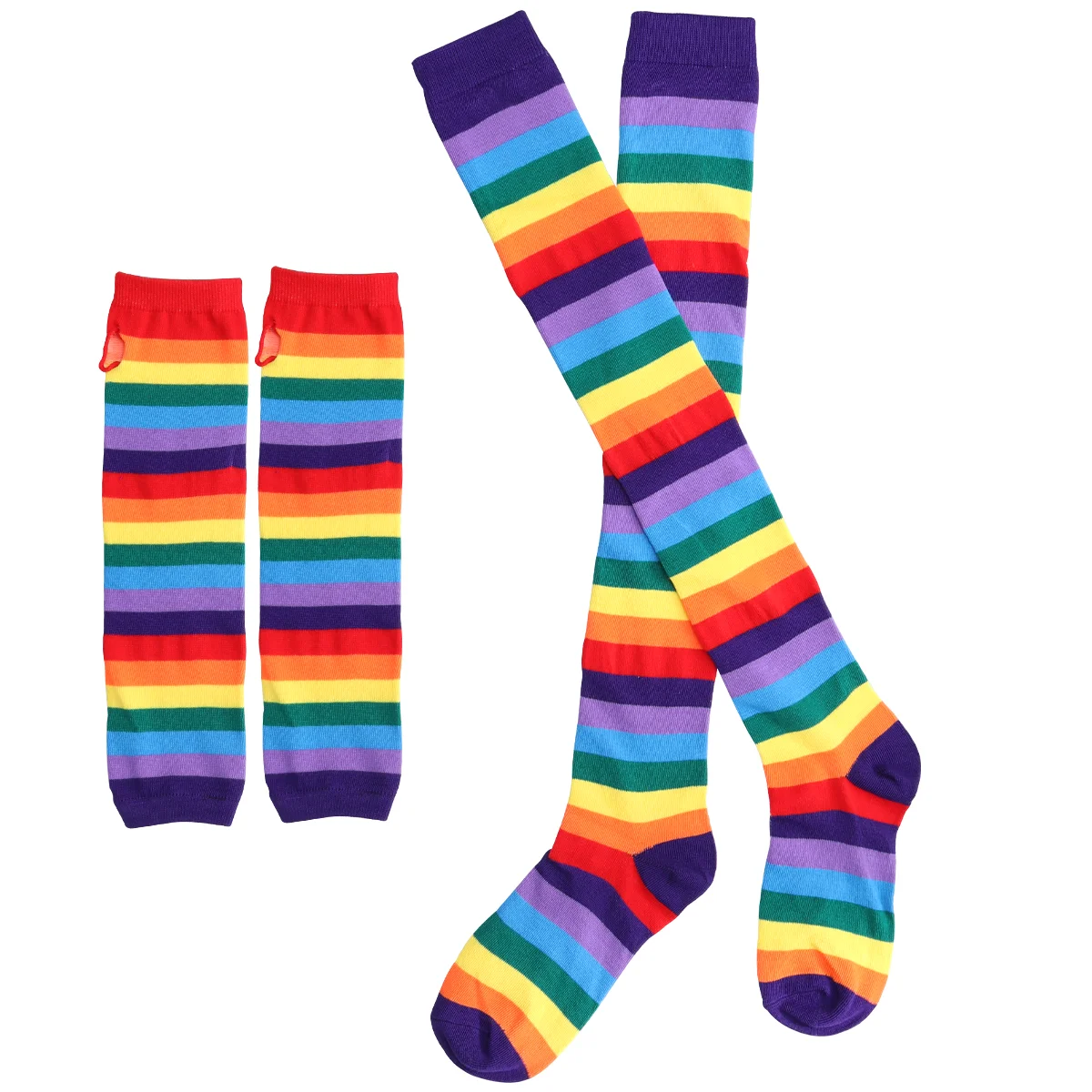 

TINKSKY Rainbow Strips Arm Warmer Leg Stocking Colorful Thigh High Socks Fingerless Gloves Sleeve Set for Women Girls