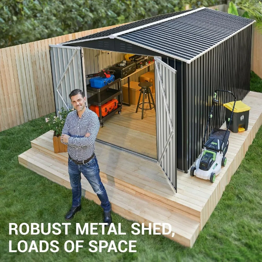 Outdoor Storage Shed, Metal Garden Shed with Updated Frame Structure