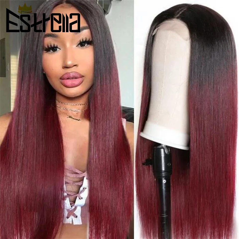 

Ombre Red Brazilian 99J Straight Hair Lace Wigs Human Hair Pre Plucked 4x4 Lace Closure Human Hair Wigs Long Remy Hair For Women