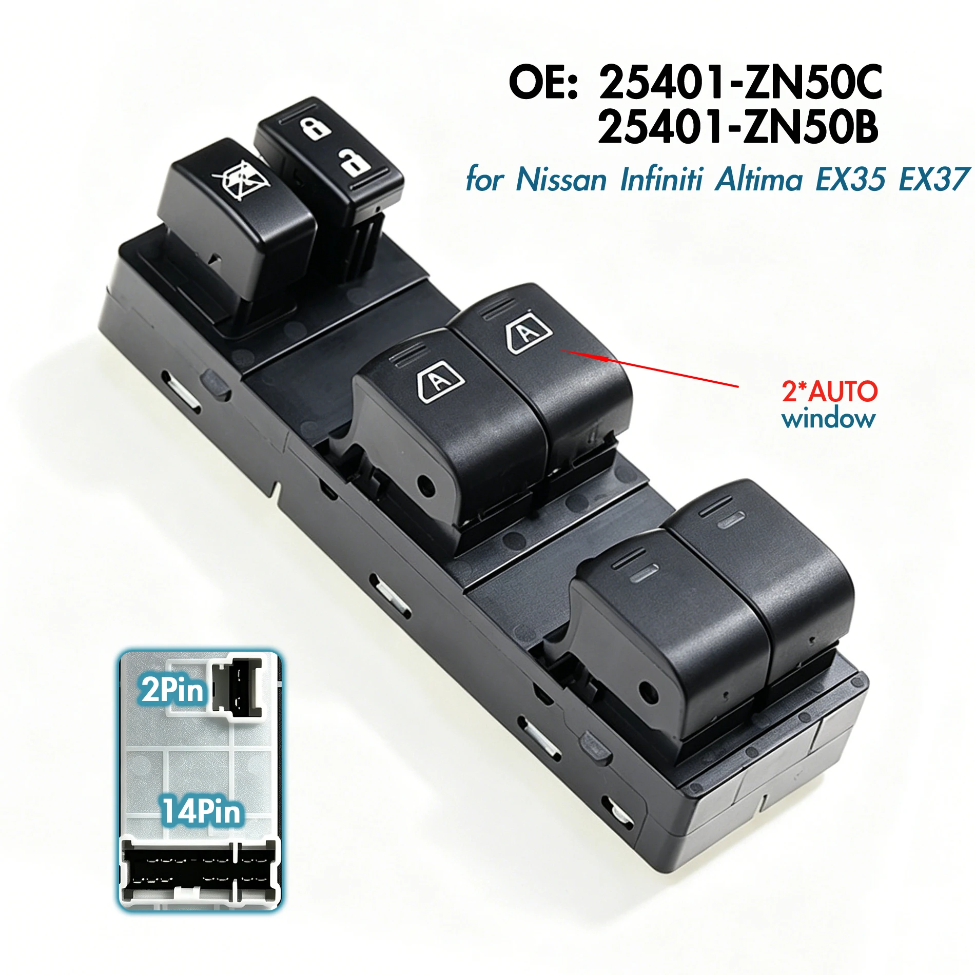 25401-ZN50C For Nissan Altima Infiniti EX35 EX37 2007-2014,Front Left Electric Master Power Window Switch Lifter Control Button