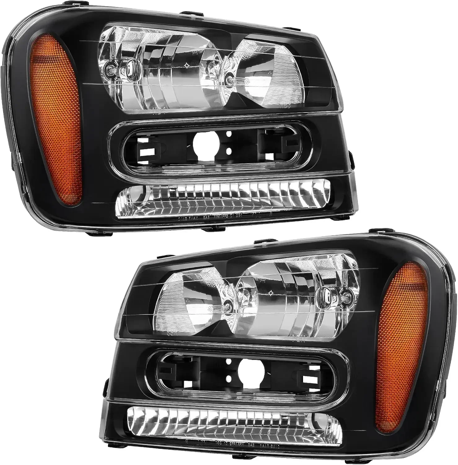 Faros delanteros compatibles con Trailblazer 2002-2009 con reflector ámbar de rejilla de ancho completo (excepto compatible con los modelos LT 2006-2009)